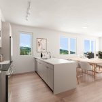 The Alexander 6 Open living space with light engineered hardwood flooring in a Squamish show home — Tantalus Floors