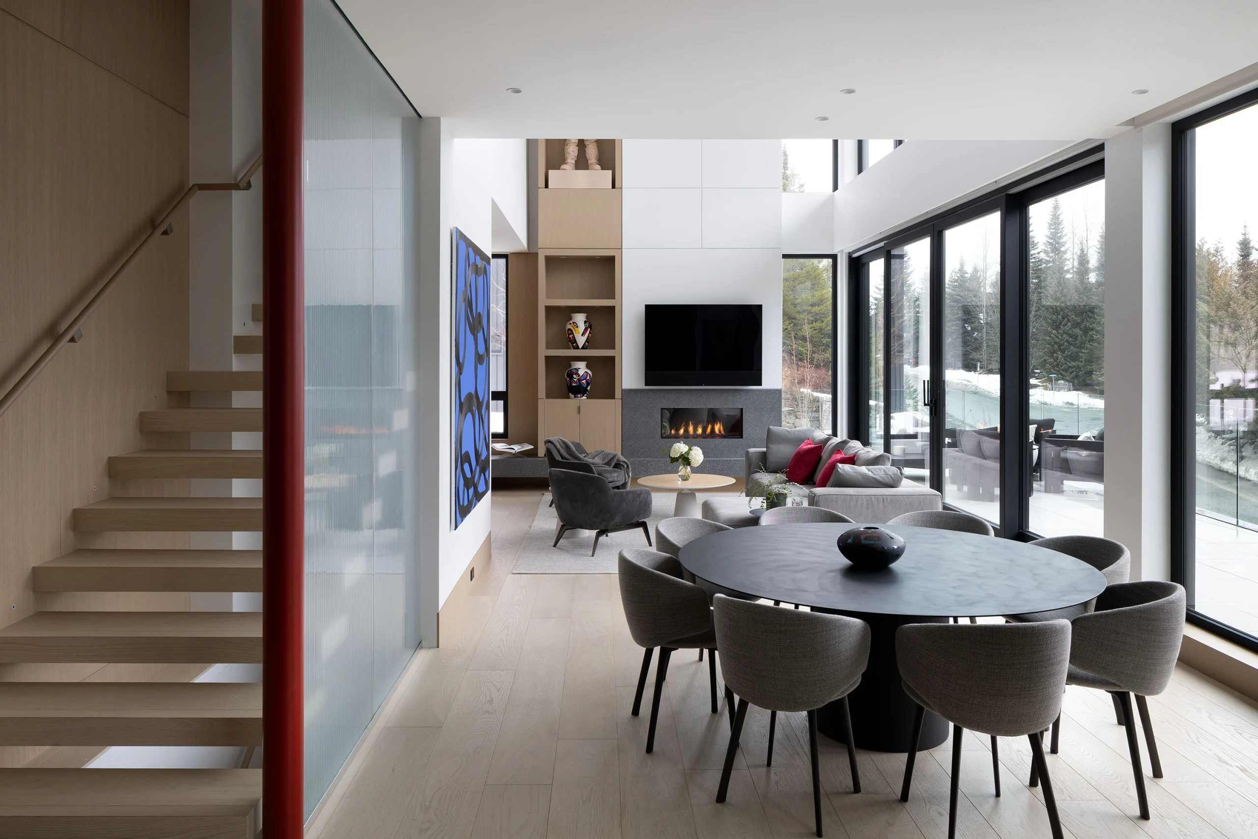 Hardwood Flooring in Whistler 9 Floating staircase with light oak treads in the Blueberry project home — Tantalus Floors