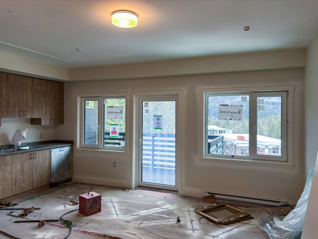 Mt Fee suite during fit-out, floor protected